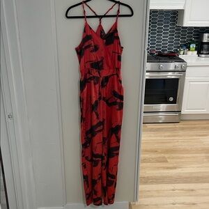 Vince Camuto Red and Black Patterned Jumpsuit | S